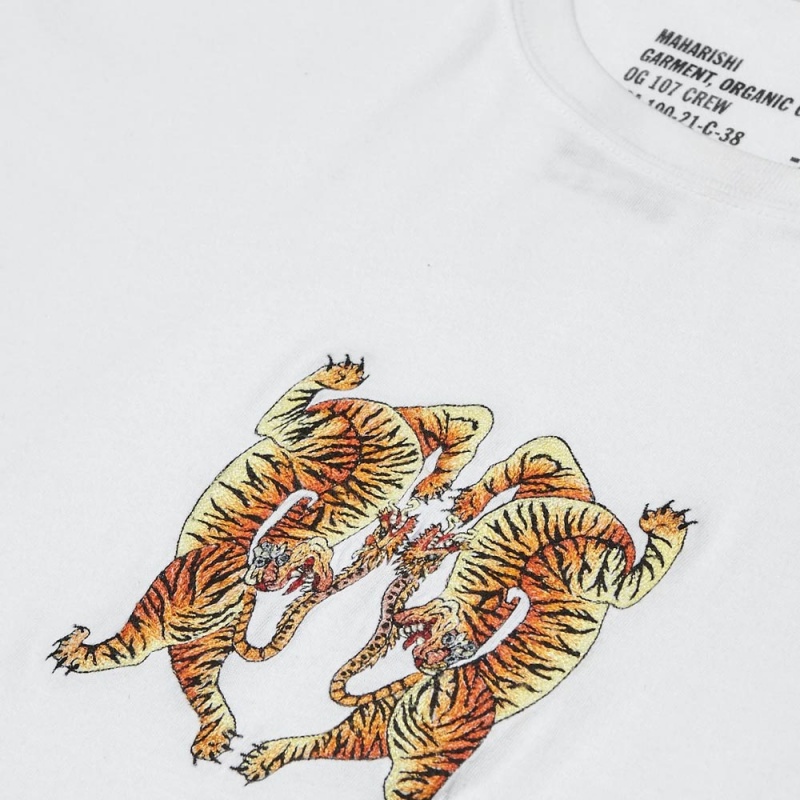2063 White Heart Of Tigers Embroidered T shirt