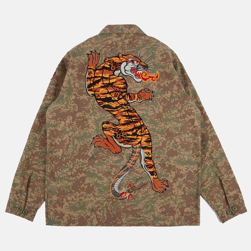 3582 Jungle Camo Tiger Embroidered Shirt