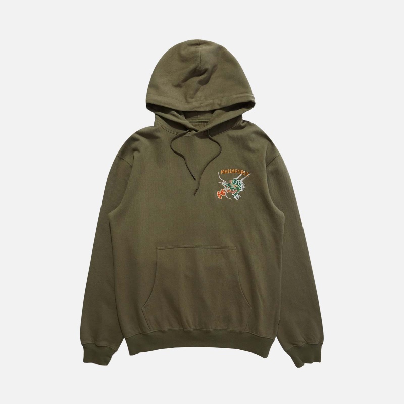 8076 OLIVE Maha Force Embroidered Hooded Sweat